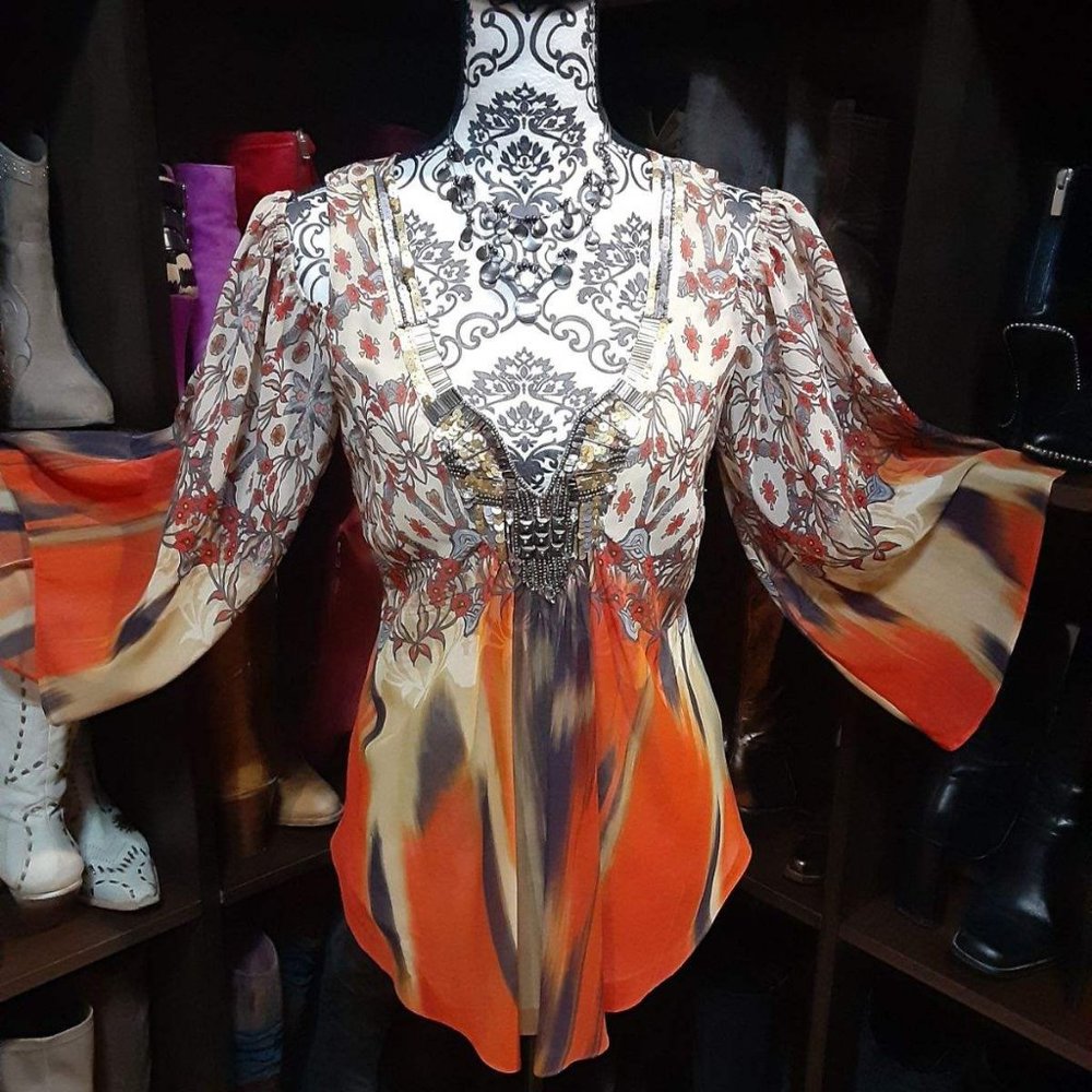 bebe sheer overlay jeweled kimono top